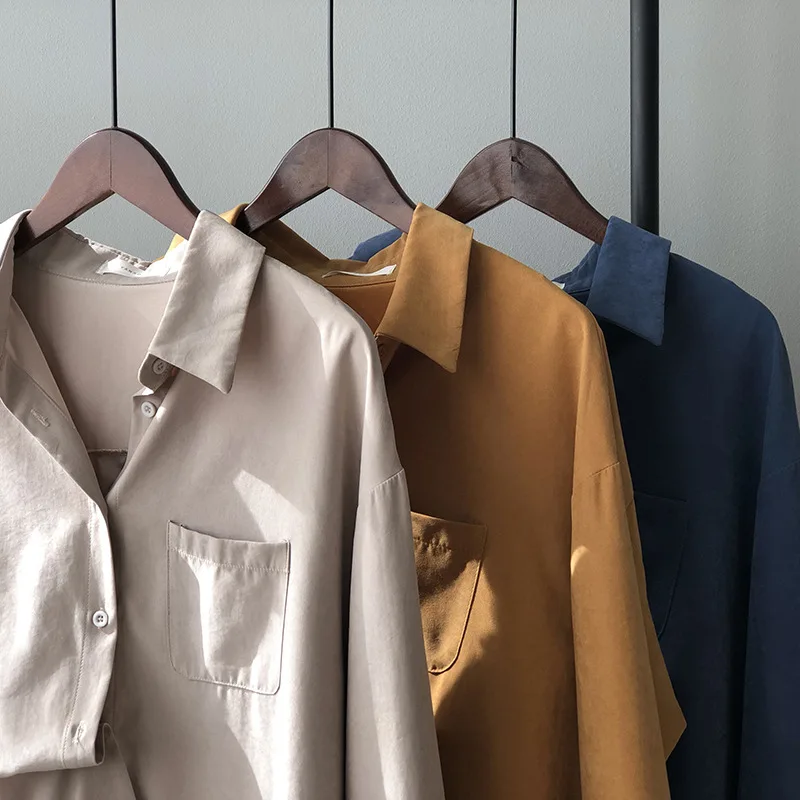

Mozision Chic Turn-down Collar Women Blouses Tops Vintage Single-breasted Pocket Loose Female Solid Shirts 2021 Spring Blusas