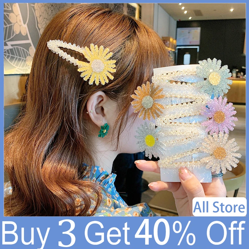

Fashion Flower Hair Cilps Korean Hair Accessories Rhinestone BB Clip Women Fashion Jewelry Pink Luxury Bling Girls Wedding Kids