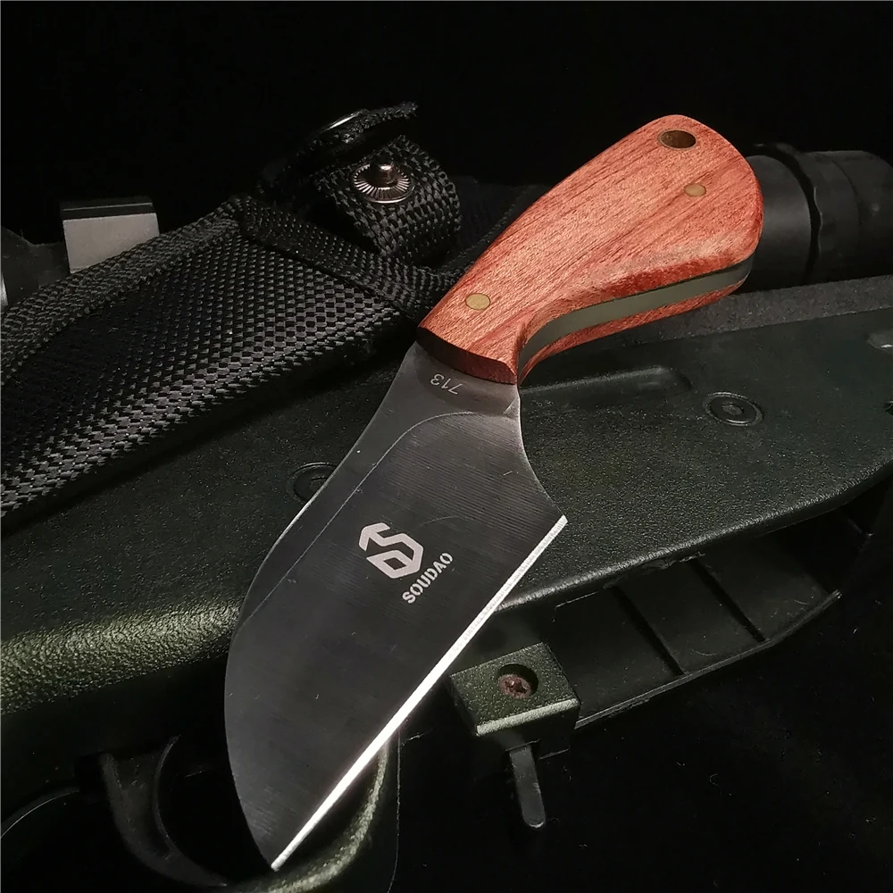 Карманный нож с деревянной ручкой карманный прямой из нержавеющей стали острый и