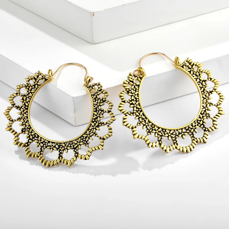 Женские винтажные серьги подвески Tocona золотистые висячие в античном стиле с