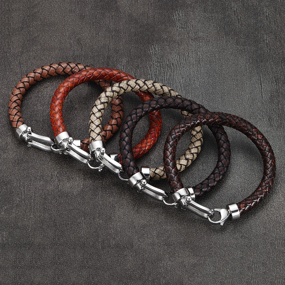 Браслет плетеный мужской из натуральной кожи классический браслет ручной работы