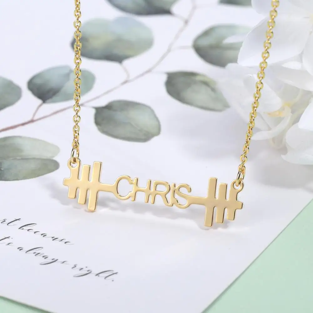 

Personalized Stainless Steel Choker Fashion Name Nameplate Charm Jewelry Pendant for Necklace Men Women Custom Dumbbell Gift