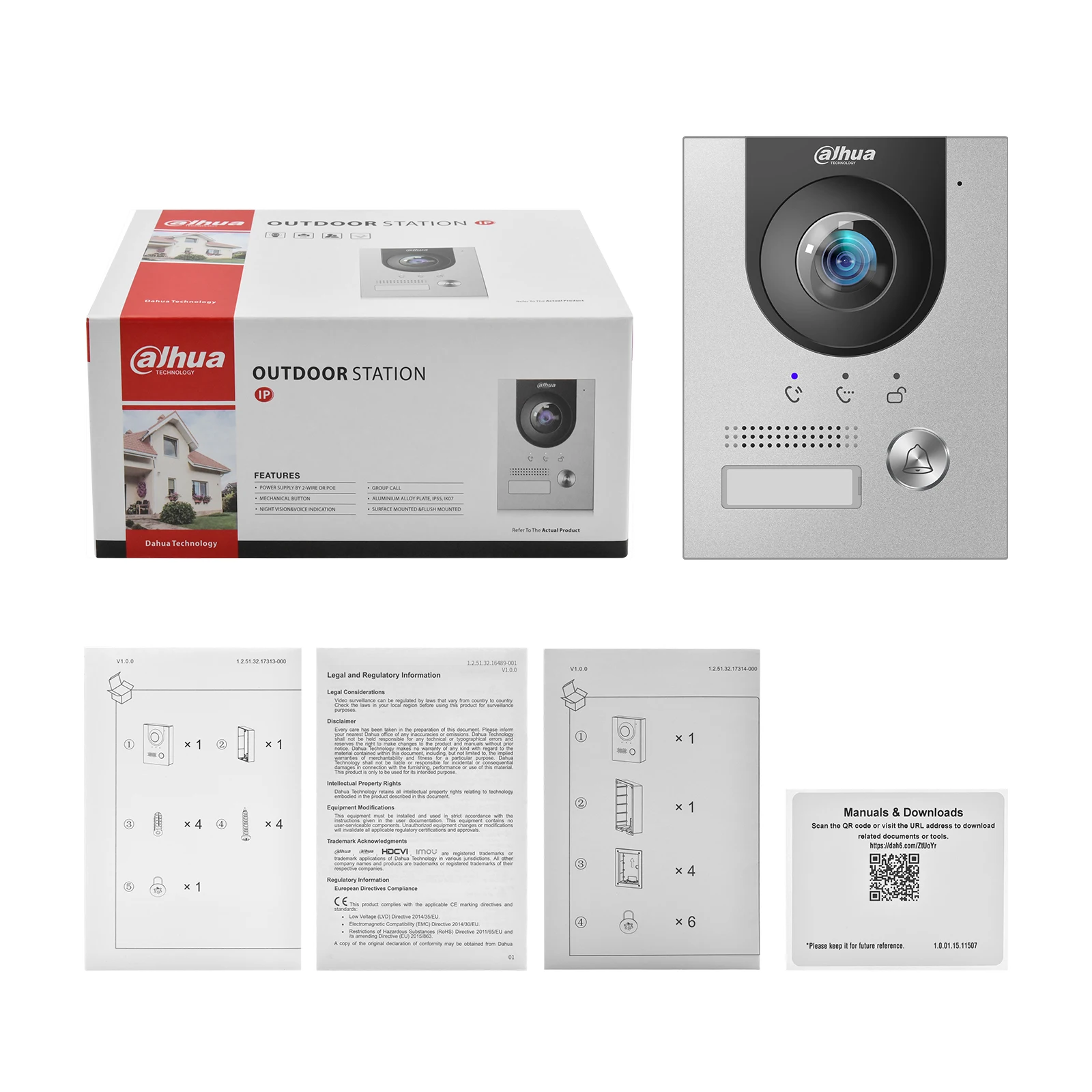 Dahua Intercom VTO2202F-P-S2 POE VTH1550CHW-2-S1 VTNC3000A 2-wire Audio Alarm 2-Door Control App Remote kit | Безопасность и