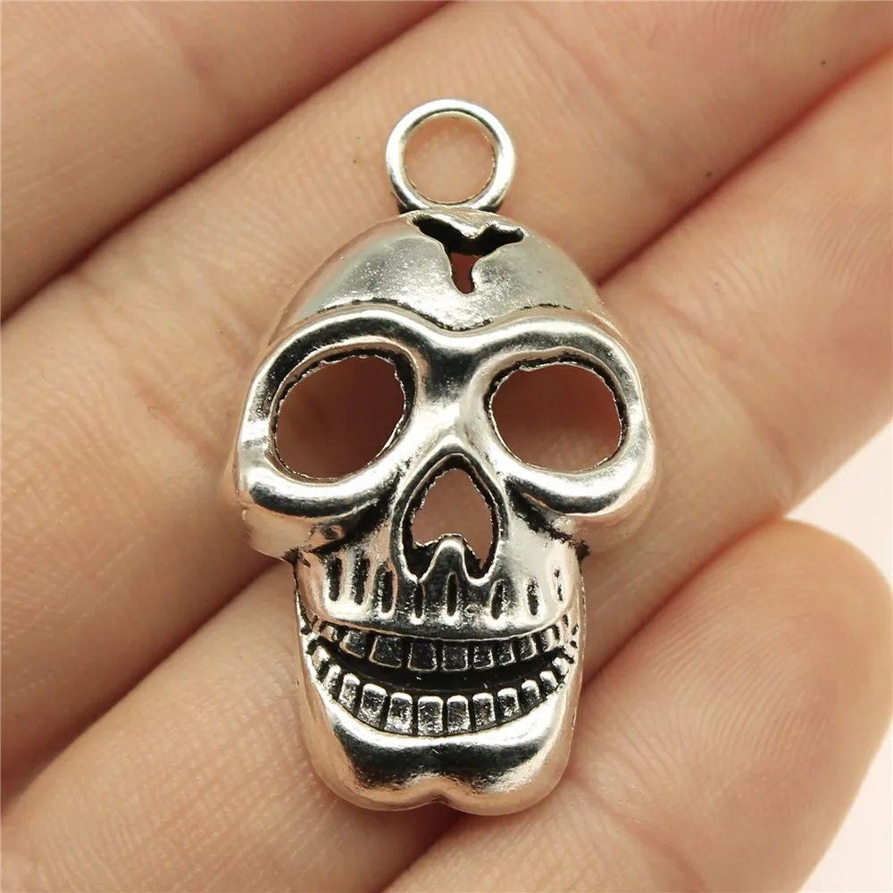 

2pcs 37x22mm Antique Silver Color Skull Charms For Jewelry Making B12473