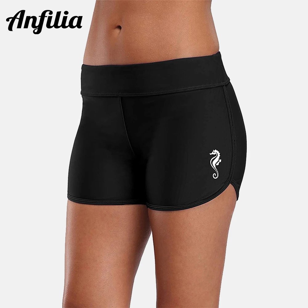 

Anfilia Women's Solid Swim Shorts Stretch Board Shorts BoylegSwimsuit Bottoms