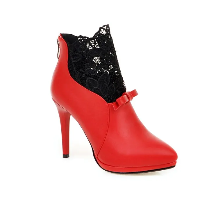 Red Synthetic Lin Meotina/женские ботинки; зимние белые ботильоны с бантом; ботинки на высоком каблуке со шнуровкой; обувь на платформе с острым носком на молнии; женская обувь; коллекция года; цвет белый, красный - Цвет: Red Synthetic Lin