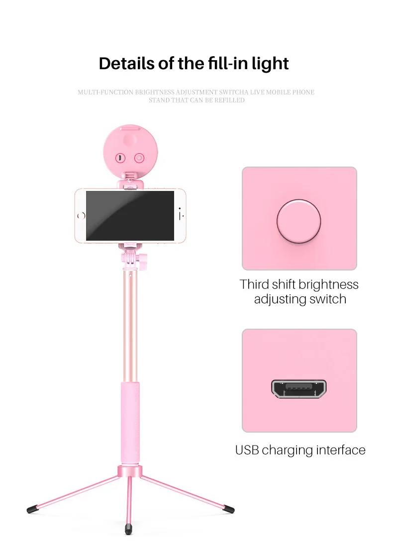 2019 new Bluetooth Selfie Stick Extendable Monopod Live broadcast Built-in Remote Control for iPhone XR 7 8 | Электроника