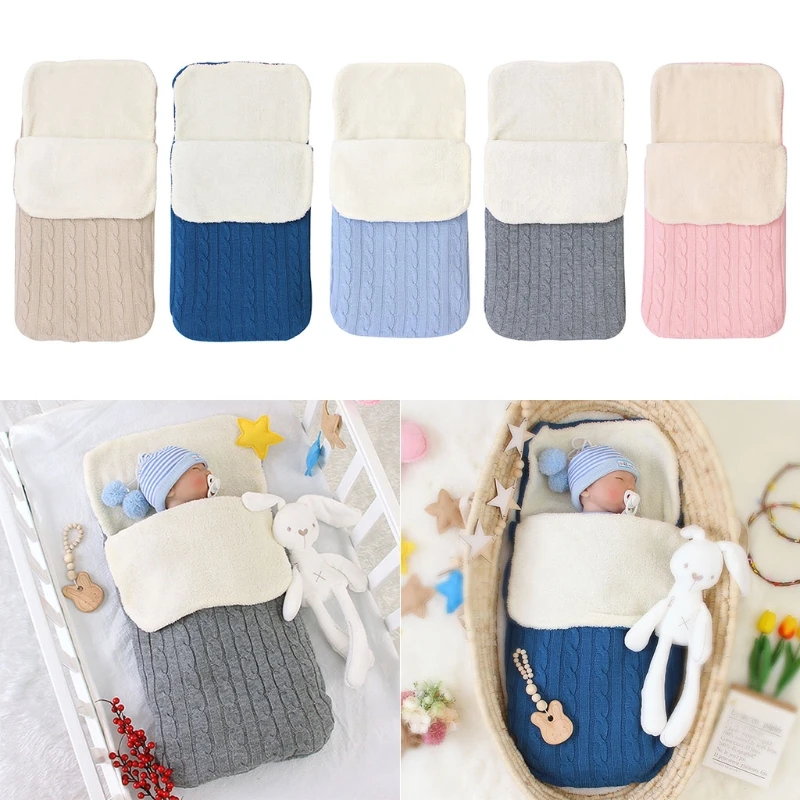 

Baby Infant Stroller Footmuff Pram Muff Pad Envelopes Winter Autumn Warm Swaddle Wrap Sleeping Bag Knitted Blanket for D0AF
