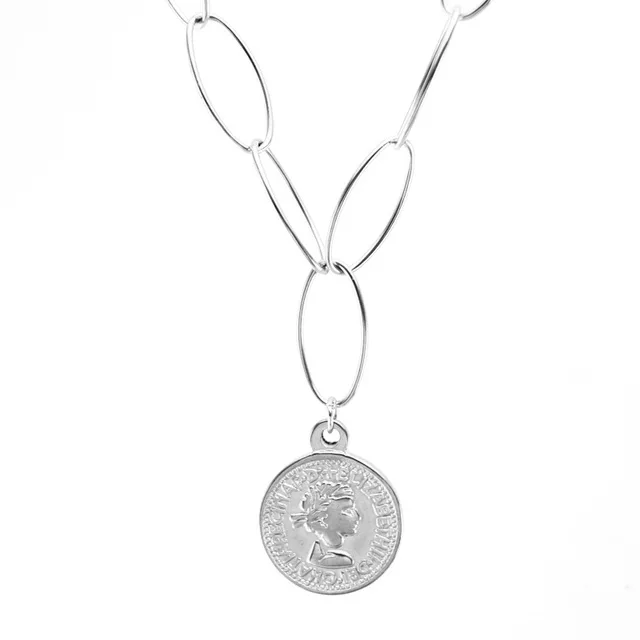 steel coin Винтажное резное женское ожерелье из нержавеющей стали золотого цвета с медальоном, длинное колье, ювелирные изделия в стиле бохо - Окраска металла: steel coin