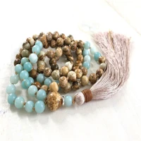picture stone amazonite108 beads tassel knotted necklace all saints day christmas chakra chain chic diy easter relief mental