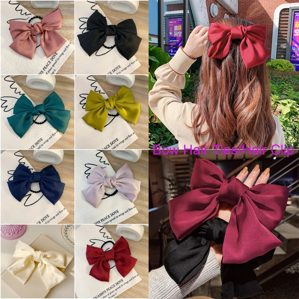 

Chiffon Bow With Clip Women Girls Elegant Bow Tie Hairpins/Hair Ties Vintage Black Red Bow Hair Clip Prom Hair Accessories Party