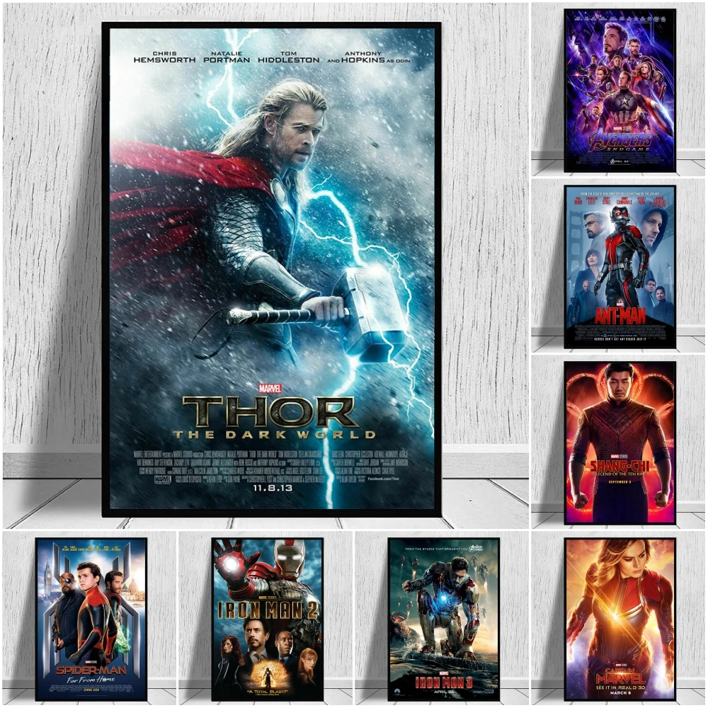 

Картины на холсте, постеры из Фильмов Marvel Disney, настенное искусство, Мстители, Человек-паук, Железный человек, супергерои, постеры для украшен...