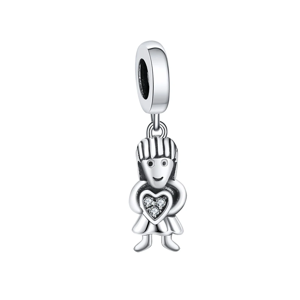 

Youe Shone Little Girl Heart Zircon Charms 925 Sterling Silver Fashion Jewelry DIY Bracelet Necklace Original Designer Charms