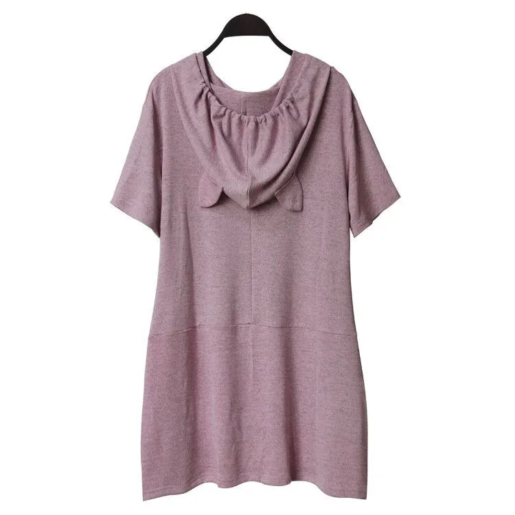 Свитшот женская футболка с кошачьими ушками размера плюс капюшоном со сплошным