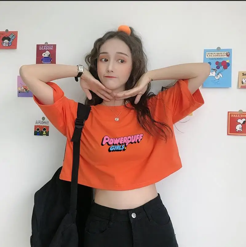 Футболка большого размера с коротким рукавом Повседневная модная Укороченная