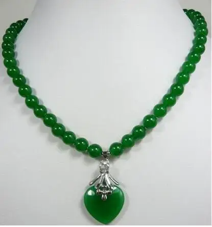 

FREE shipping>>> >>> 2 styles! beautiful 8mm green jade beads with green heart jade pendant necklace