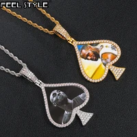 hip hop personality custom picture memory medallions spades shape necklaces pendants for men women jewelry with solid back