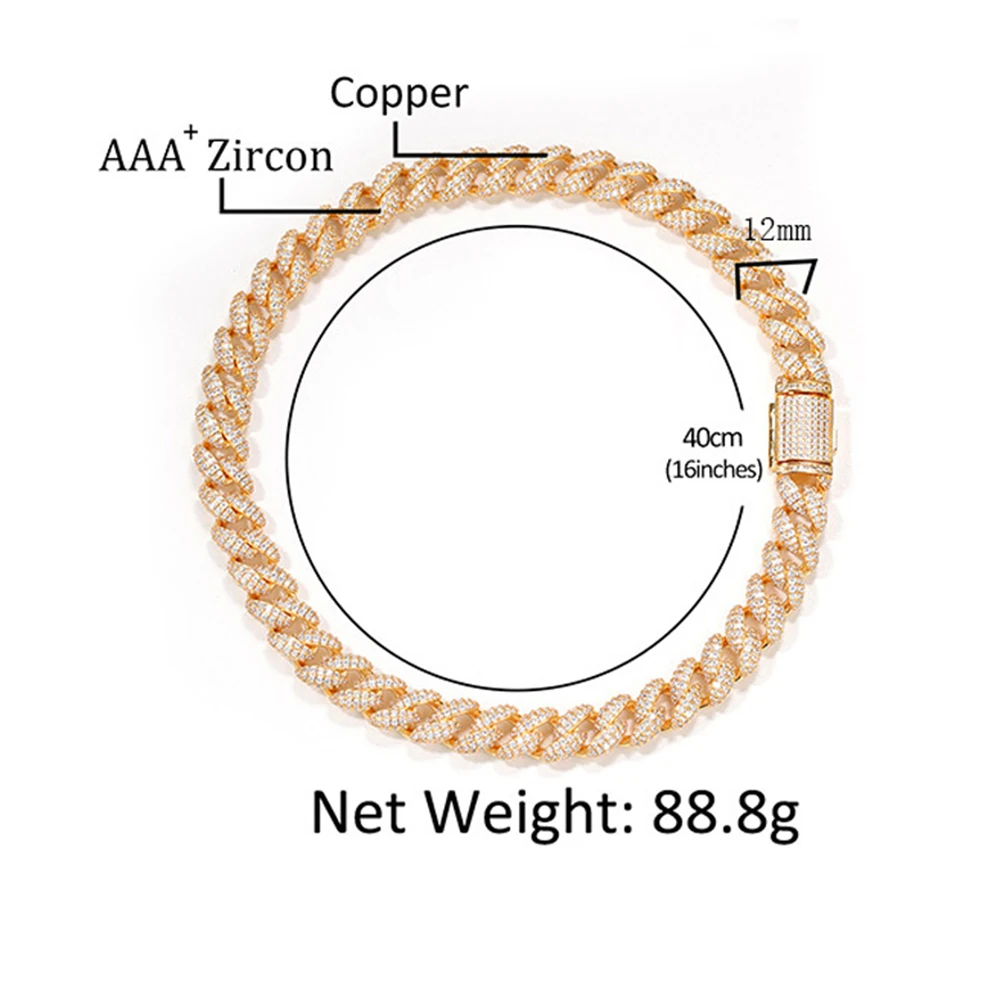 

High-End Cooper Full AAA+ Cubic Zircon Cuban Miami Chain Necklace Bling Iced Out Long Link Chain Choker for Men Rapper Jewelry