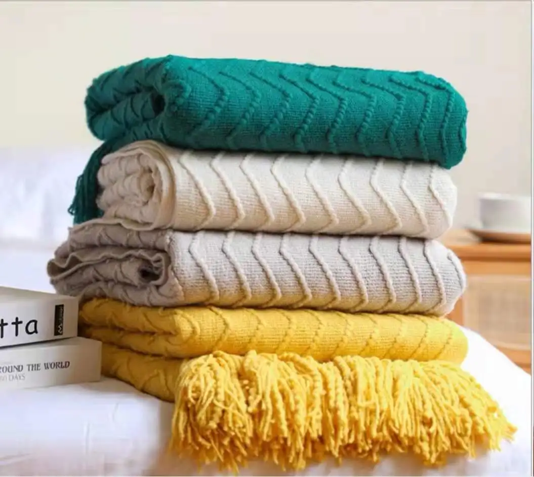 

Трикотажное одеяло s, однотонное окрашенное мягкое одеяло для дивана, одеяло с кисточками, одноразмерное вязаное одеяло s, полосатые одеяла