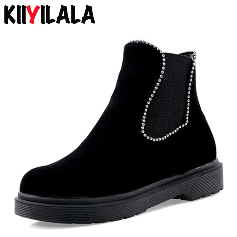 Женские ботинки челси на платформе Kiiyilala черные короткие плоской подошве женская