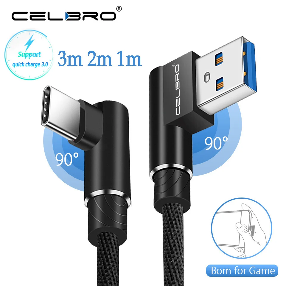 90 градусов usb type C кабель для зарядки под прямым углом Usb кабель type-c кабель для зарядного устройства для huawei P20 Pro Honor 10 20 9 8 Xiaomi Lg sony