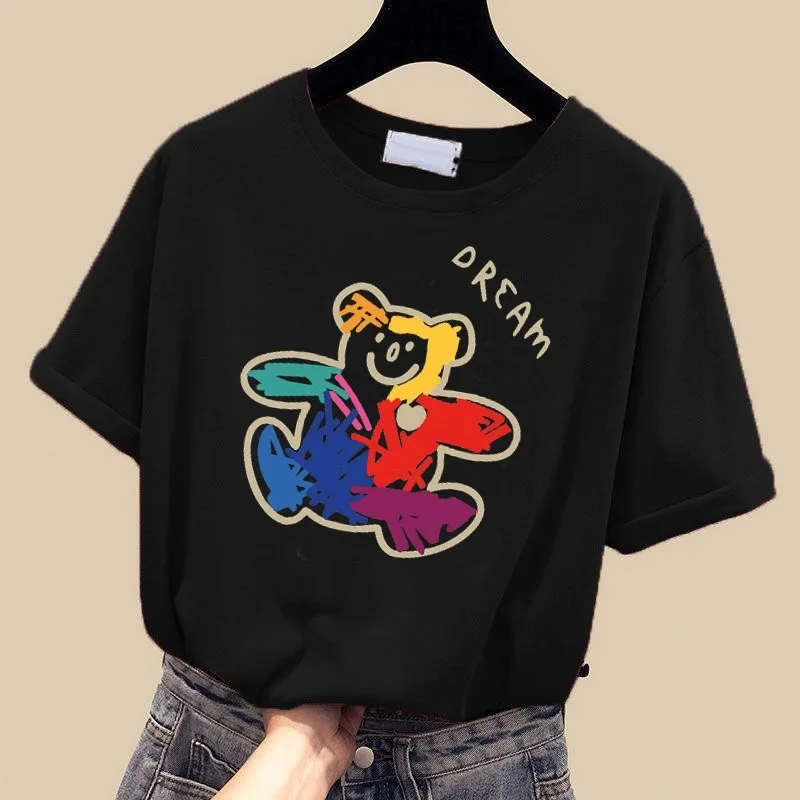 Черная Милая футболка оверсайз с графическим рисунком странные вещи Корейская