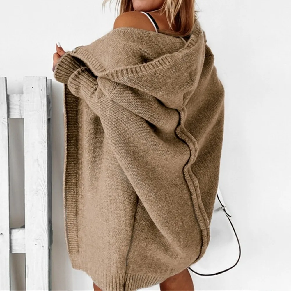 

Cardigan Women Solid Color Long Sleeve Fashion Knit Cardigan Hooded Sweater Coat Overcoat Loose Ladies Sweaters Coat Plus Size