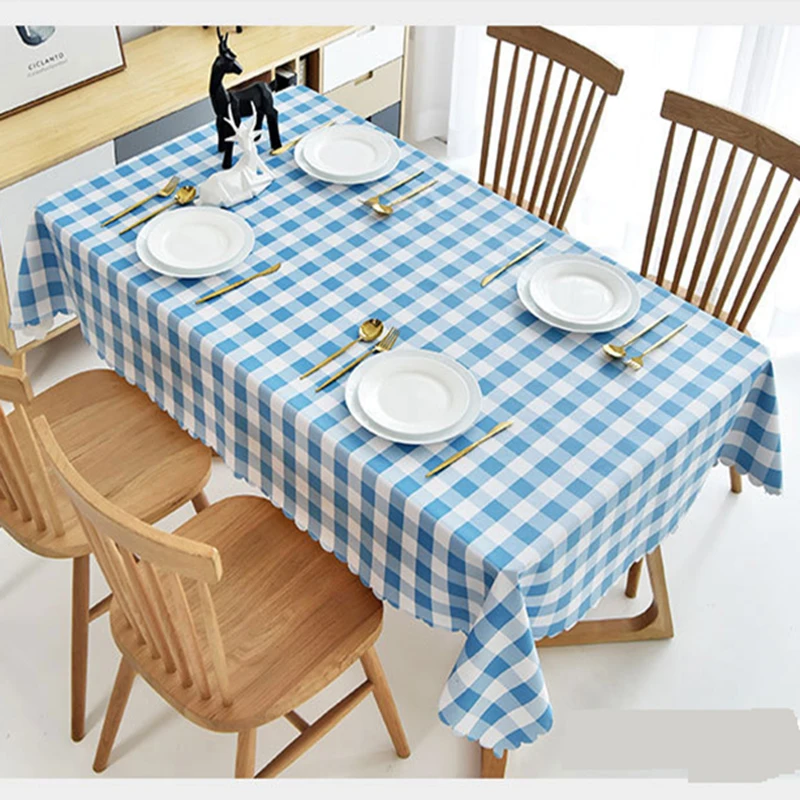 

PVC Plastic rectangular Thicken grid Floral printed Tablecloth Oilcloth Waterproof Oilproof kitchen dining Table colth Cover Mat