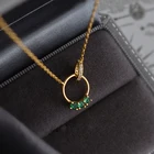 Ожерелье из серебра 925 пробы с двойным кольцом из зеленого циркония, женская любовь, простая цепочка до ключиц, свадебные украшения