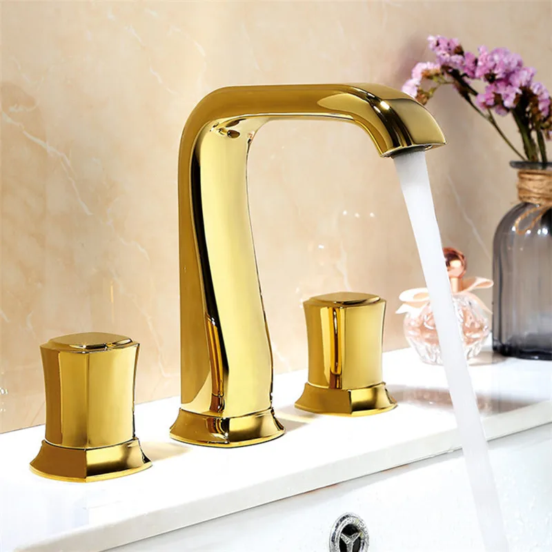 Luxury Widespread Basin Faucet rose gold three hole 8 inch bathroom sink faucet tap basin mixer water black white | Обустройство дома
