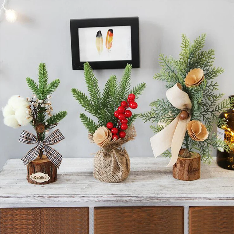 

25cm Artificial Christmas Tree Ornaments Mini Xmas Plants Bonsai Fake Pine Tree Potted for Home Desk Party Decor Children's Gift