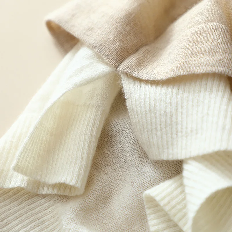 

Two-Piece 2021 Fake Early Autumn Thin 100% Cashmere V-neck Casual Sweater Short-Sleeved Women's Tops Patchwork Office Lady