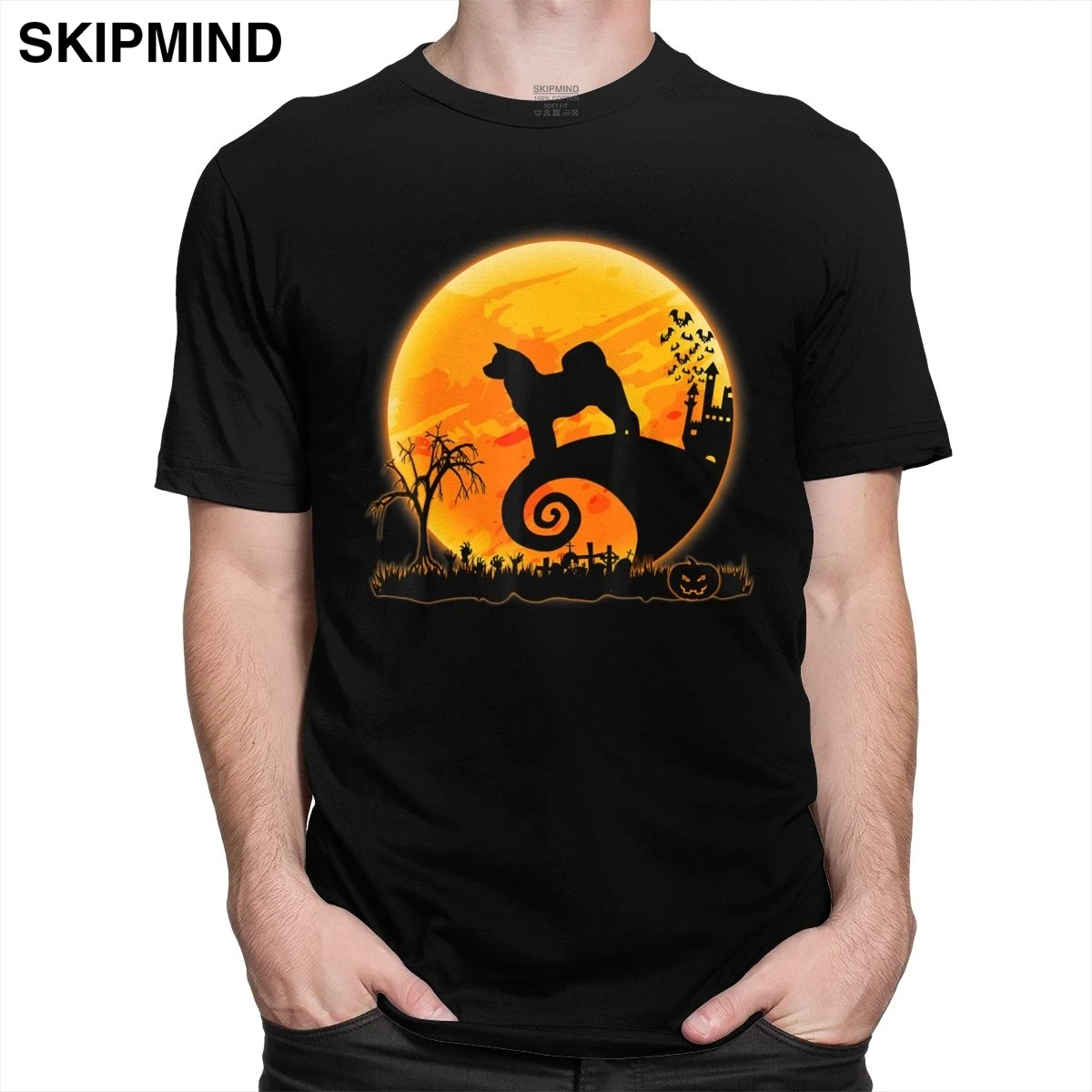 Модная футболка Akita Inu And Moon Мужская из мягкого хлопка для отдыха с коротким