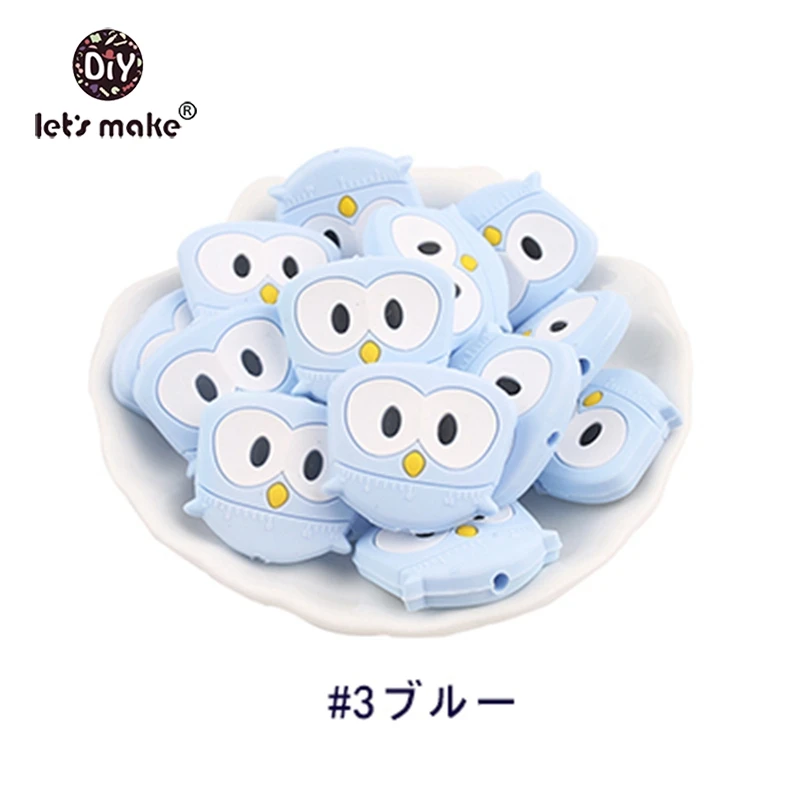 owl blue Let'S Make/1 шт., силиконовый прорезыватель, бусины, Шестигранник, Прорезыватель для зубов, маленькие грызуны, мультфильм, жемчуг, 0-12 месяцев, силиконовая погремушка, детский Прорезыватель - Цвет: owl blue