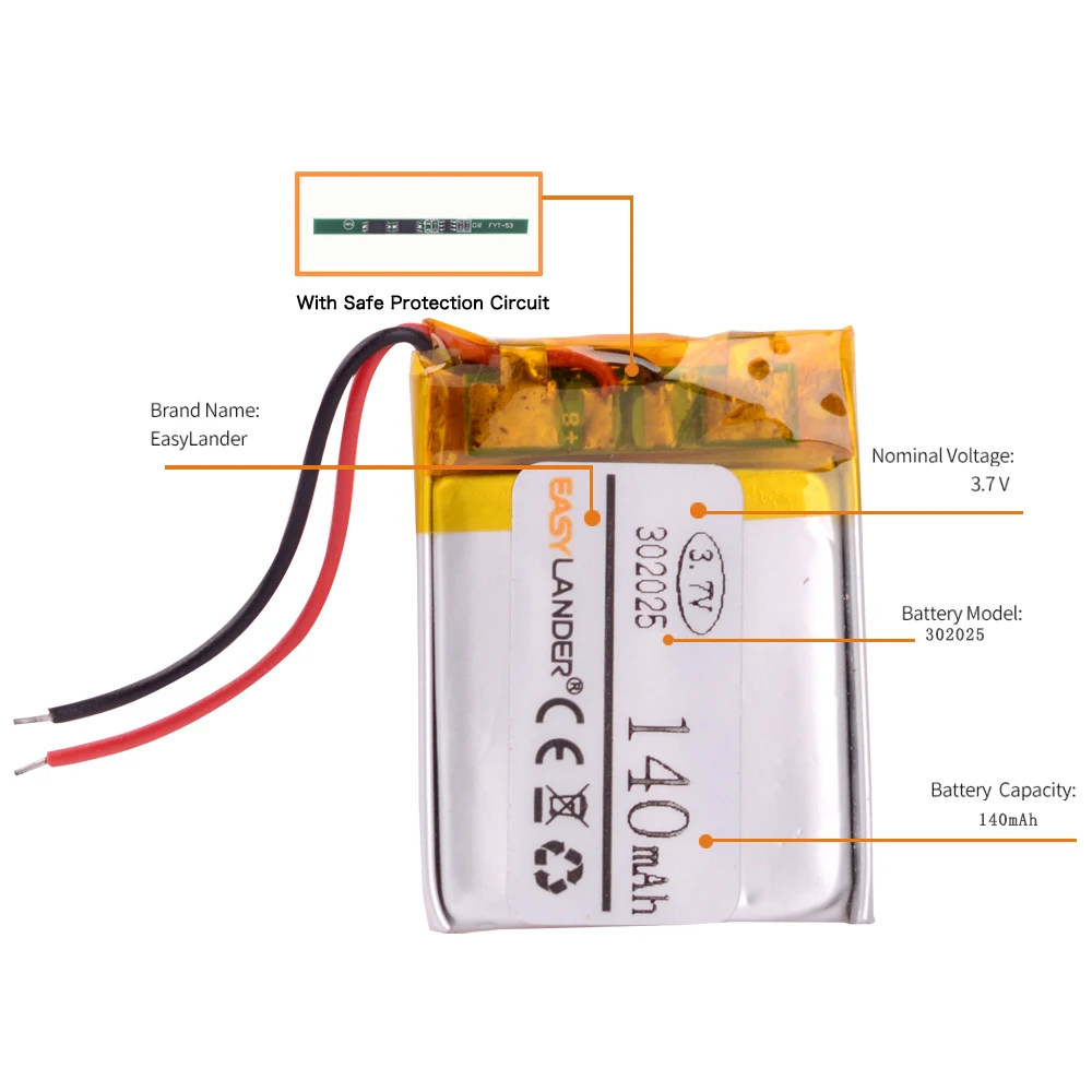 302025 3 7 V 140mAh литий-полимерный литий-ионный аккумулятор для mp3 mp4 mp5 gps Bluetooth динамик