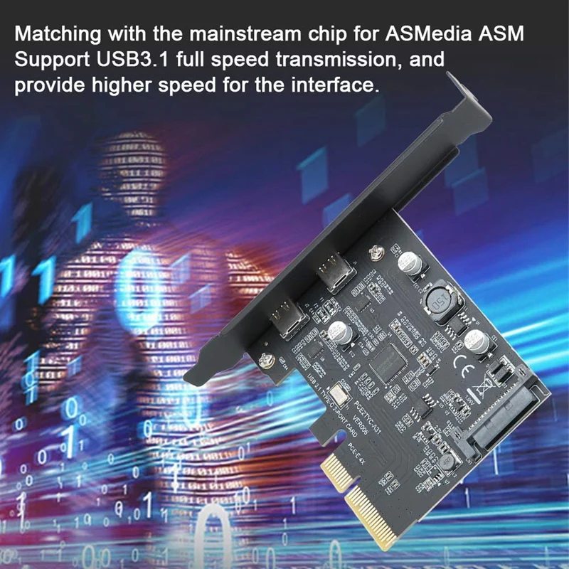 

PCI-Express 4X to USB 3.1 Gen 2 (10 Gbps) 2-Port Type C Expansion Card ASM3142 ,Integrated SATA Power Supply Interface