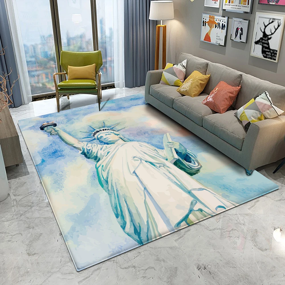 

Новые ковровые покрытия в американском стиле с изображением статуи Свободы, фланелевый нескользящий коврик для спальни, объемный ковер с и...