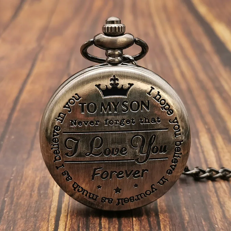 

Creative Lettering"To my Son"Unique Design Quartz Pocket Watch I LOVE YOU Men Kids Children Best Gifts