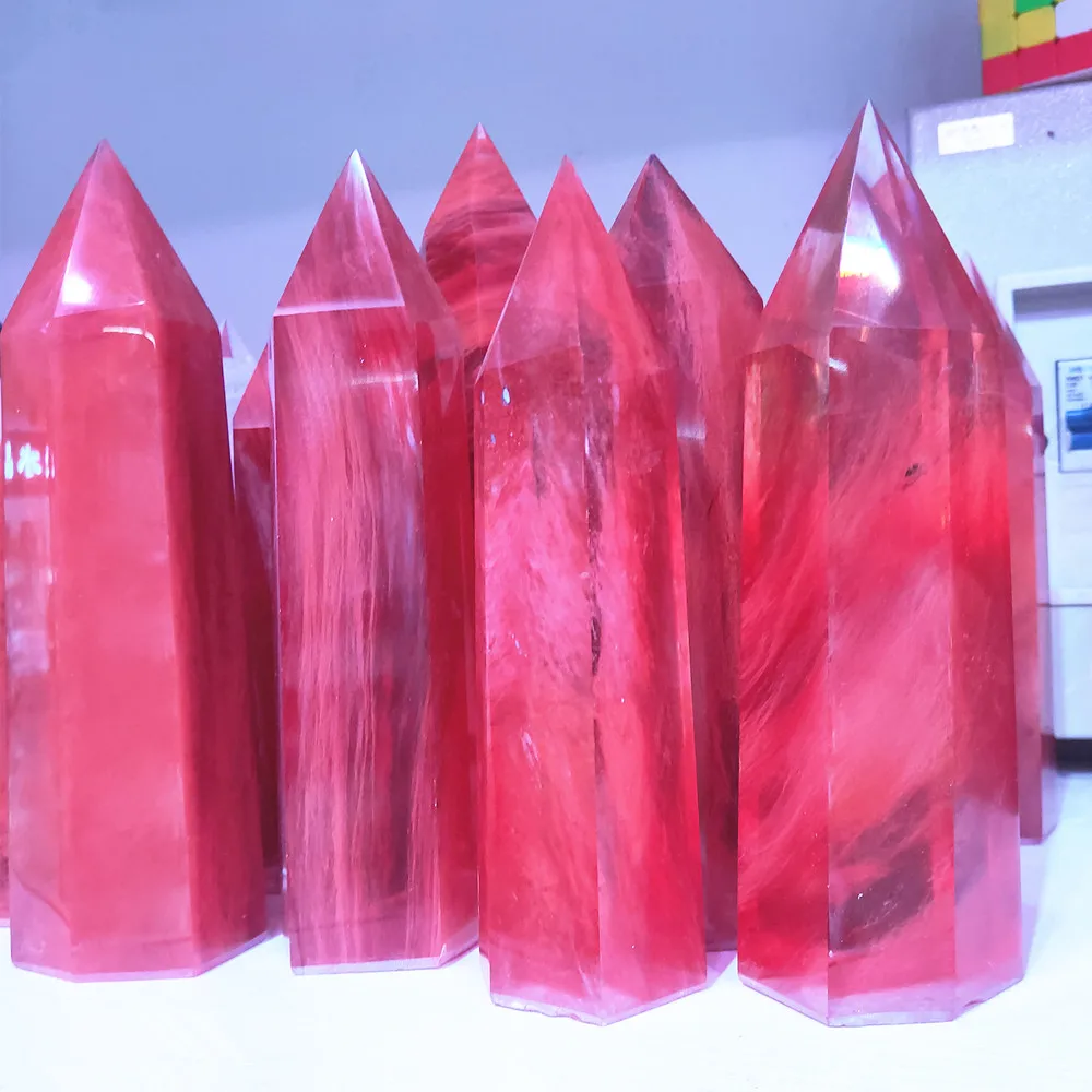 

400-1100g Quartz Point Red Smelting Melting stone Crystal Wand Gems Tower Reiki Healing Energy Home Deco 1pcs