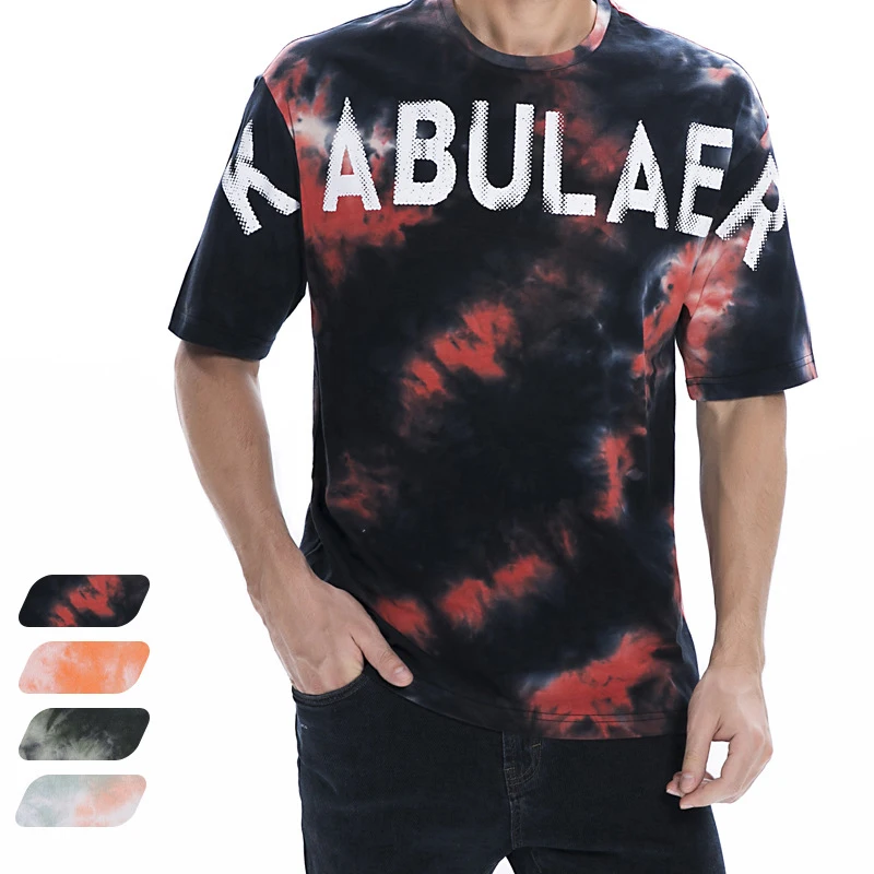 

100% Cotton Soft Anti-pilling Anti-static Tie Dye Quality Fashion Letters Men T-shirt Summer Man O-neck Short Sleeve T Shirt