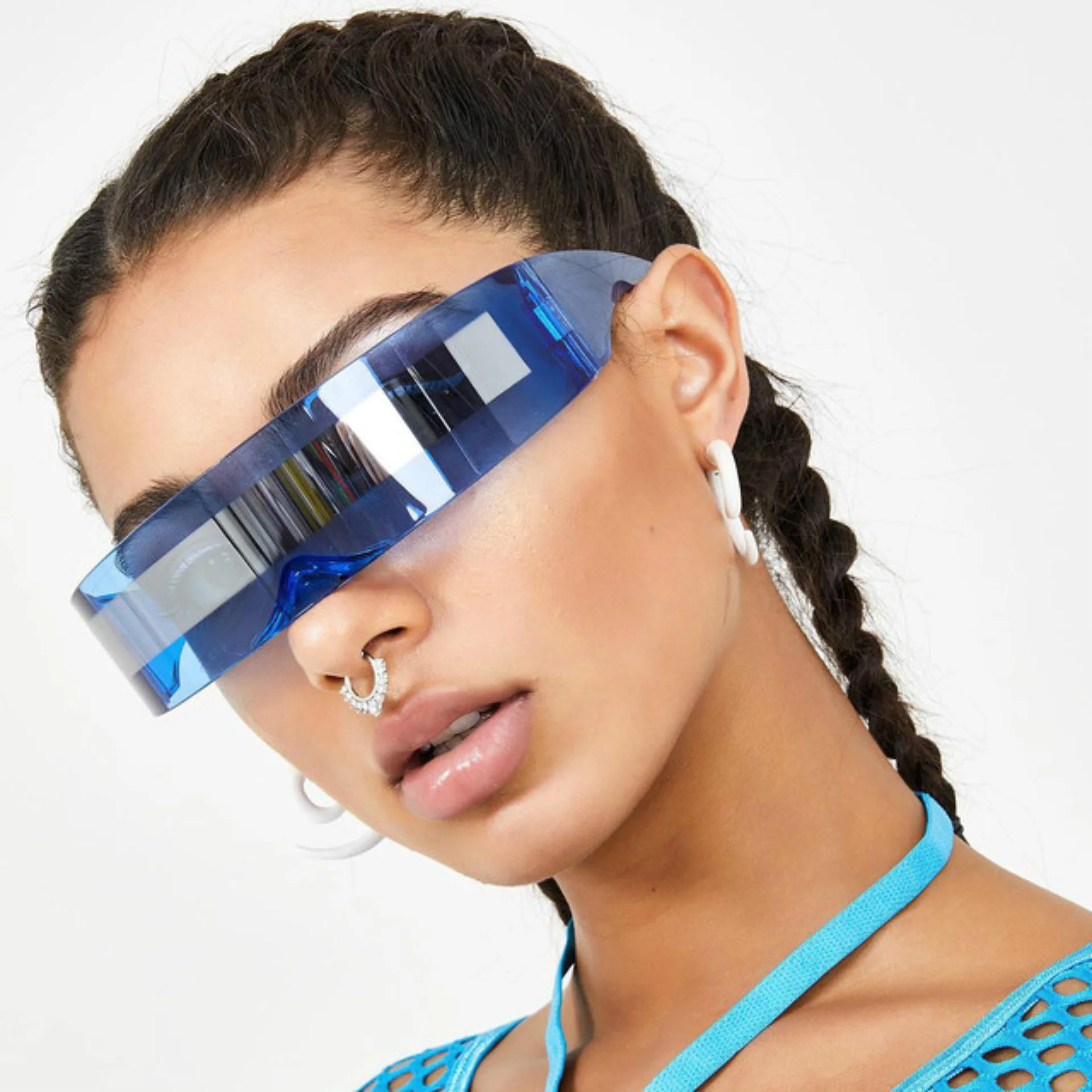 

Party Glasses Visor Wrap Shield Large Mirror Sunglasses Riding Windproof Glasses Fashion Personality Glasses Riding Sunglasses