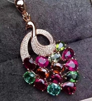 hoyon imitated natural drop pear shaped rainbow tourmaline pendant rose gold color colorful gemstone peacock necklace