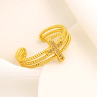bangrui fashion minimalist zircon opening gold cross ring for charming women africa arab party jewelry gift
