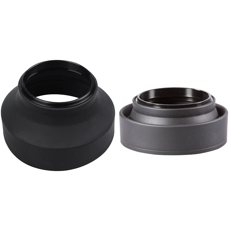 2 Pcs 3 in 1 Black Rubber Lens Hood for Canon Sony Nikon, 52mm & 58mm
