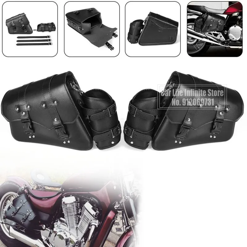

Motorcycle Saddlebags Side Tool Bag PU Leather Luggage Saddle Bag Pouch Black Universal Saddle Bags For Honda/Yamaha/Suzuki