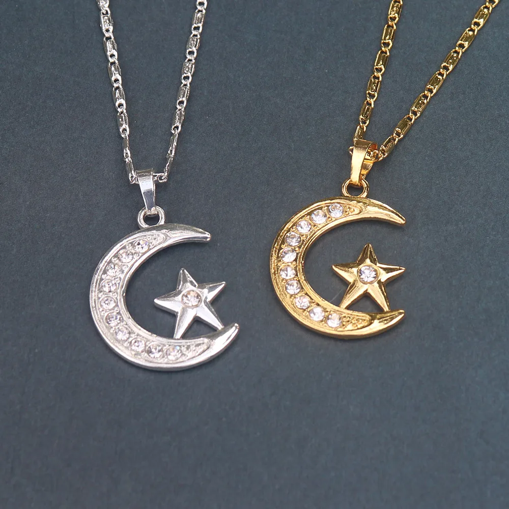 

10pcs/lot Crystal Bijoux Femme Star Moon Necklace Statement Jewelry Gold Silver Long Bamboo Chain Necklaces For Women Men Gift
