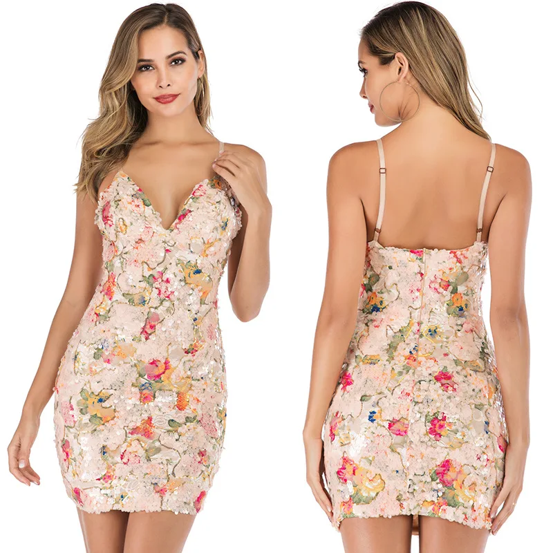 

Jbersee Summer Woman Club Outfits Sexy Sequin Mini Party Dress Women Halter Sleeveless Bodycon Dress Ladies Dresses vestido