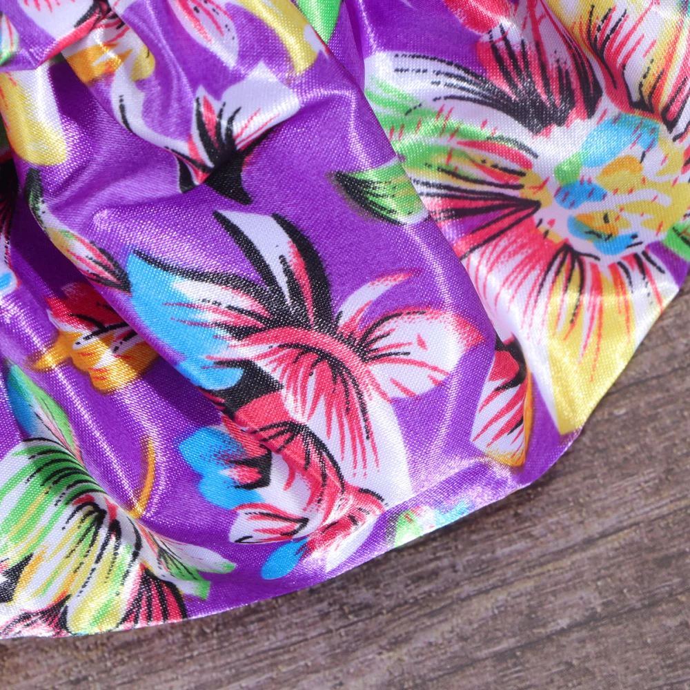 

2PCS Printed Bathroom Shower Caps Waterproof Bathing Hats Elastic Double Layer Bath Caps (Purple Flower/Red Flower)
