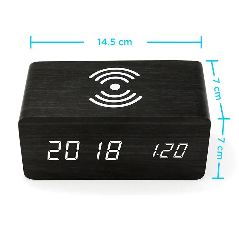 

Wooden Alarm Clock With Qi Wireless Charging Pad Compatible With For Iphone Samsung Wood Led Digital Clock Sound Control Functio