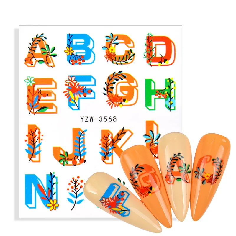 

1 Sheet Image ABC letter Flower Leaves Water Nail Art Stickers Simple Sliders for Nails Summer Flowers Manicures Decorations